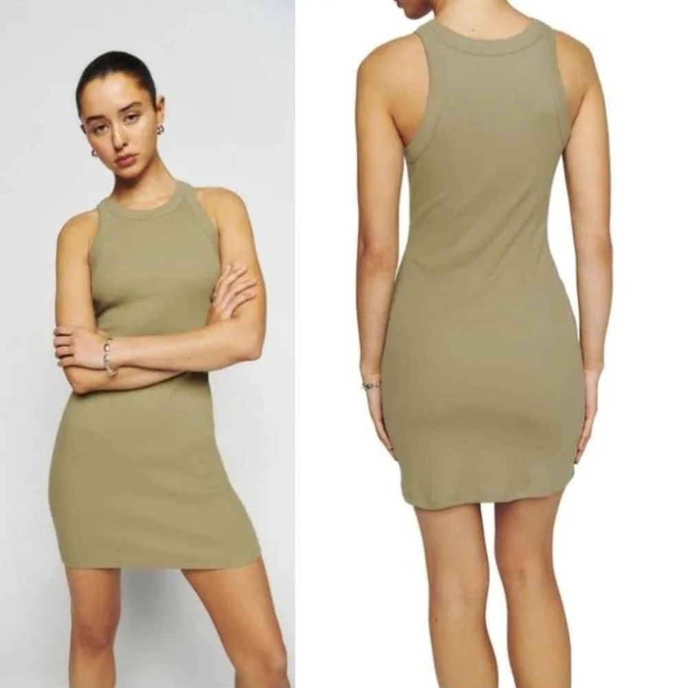 reformation loretta knit dress in olive oil